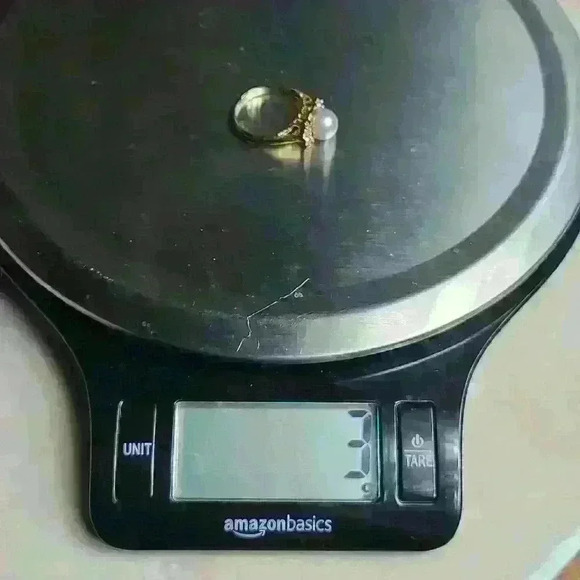 Gold tone light blue  pearl rhinestones (CZ ?) ring size 6 NWOT - Picture 3 of 16